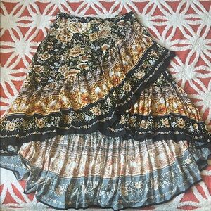 Black and Gold Floral High-Low Maxi Skirt